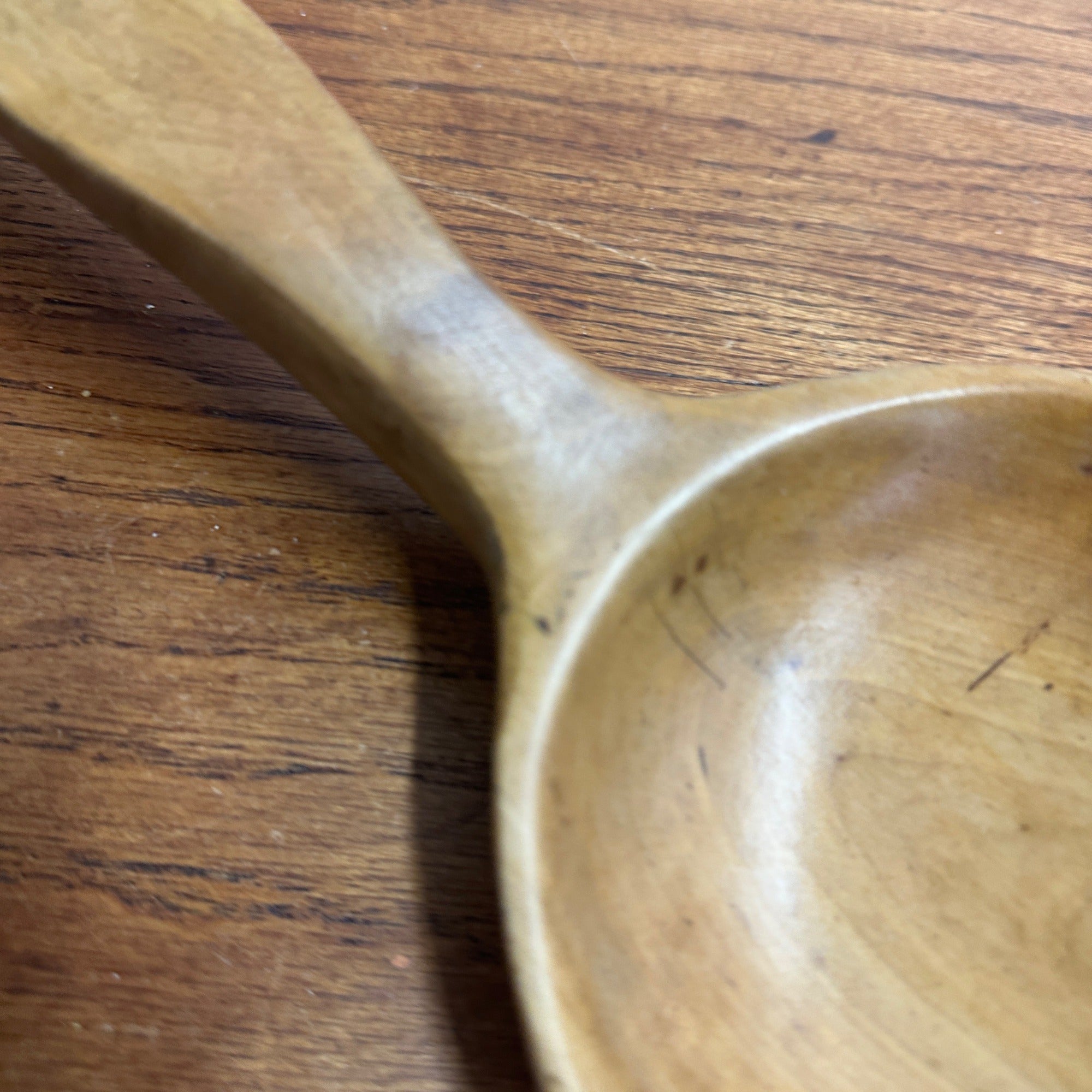 Antique Primitive Large 14.5” Hand Carved Wooden Wood Serving Spoon Curved Notch