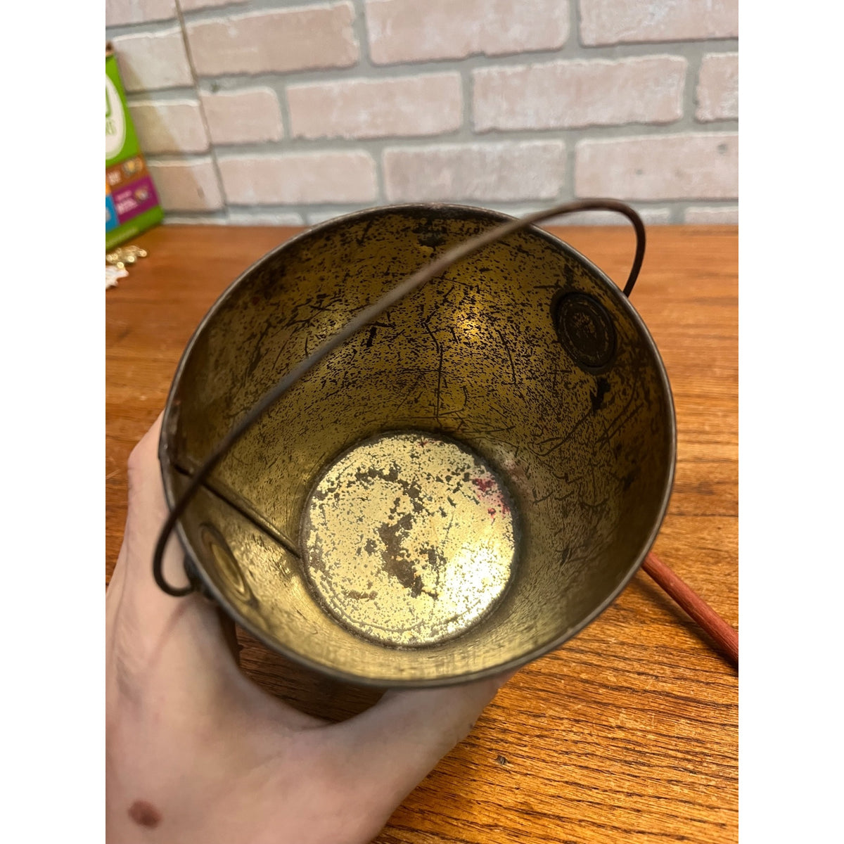 RARE Vintage Child's Sand Pail Toy Tin Litho Milkmaid & Her Bucket Aesop Fable