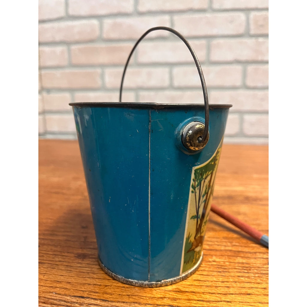 RARE Vintage Child's Sand Pail Toy Tin Litho Milkmaid & Her Bucket Aesop Fable