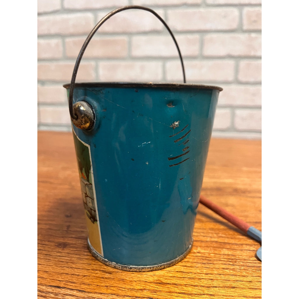 RARE Vintage Child's Sand Pail Toy Tin Litho Milkmaid & Her Bucket Aesop Fable