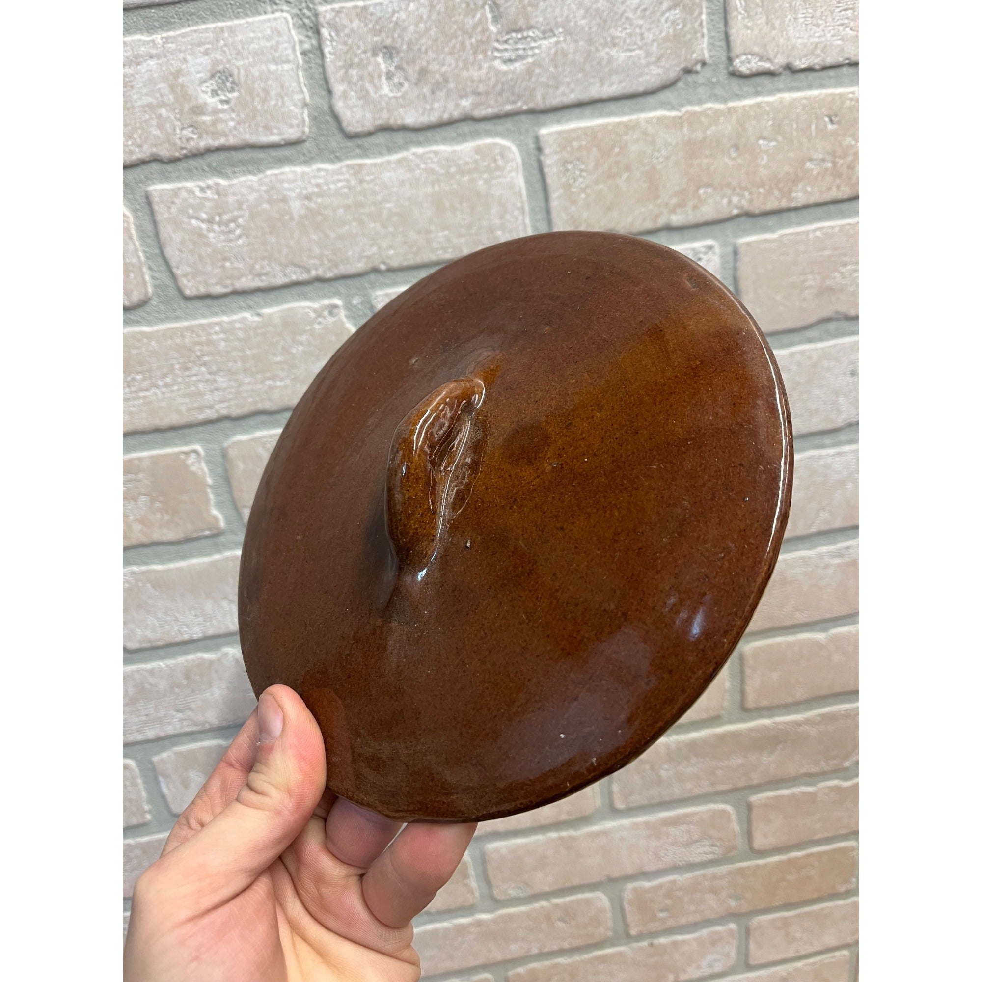 Antique Vintage Brown Albany Glazed Stoneware Lid Cover Replacement 7-3/4"