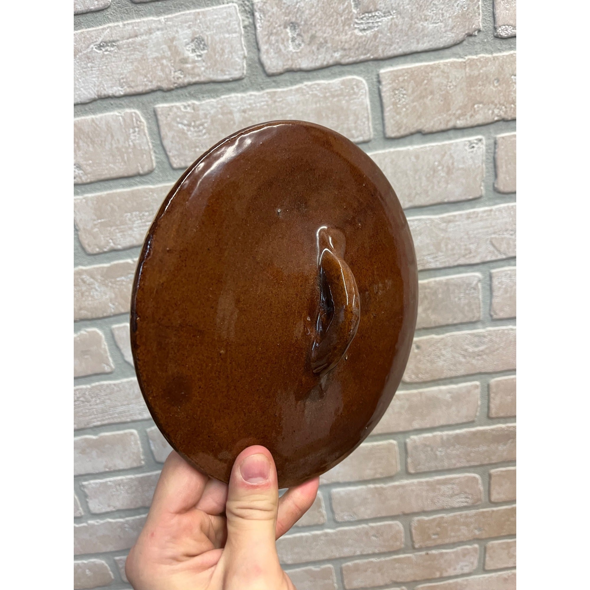 Antique Vintage Brown Albany Glazed Stoneware Lid Cover Replacement 7-3/4"