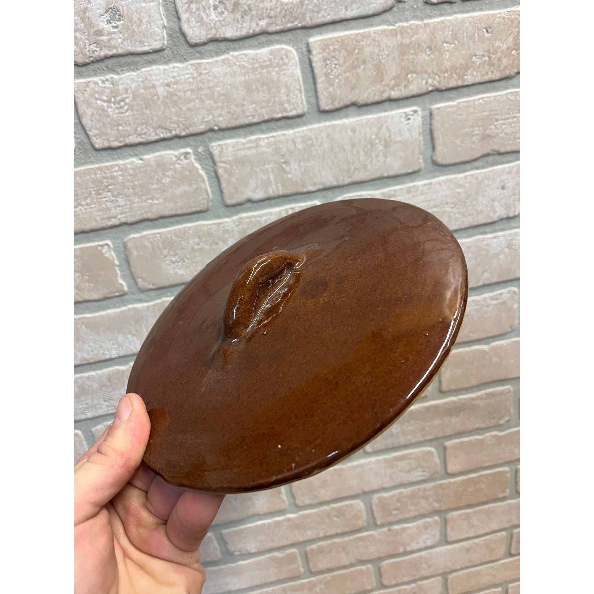 Antique Vintage Brown Albany Glazed Stoneware Lid Cover Replacement 7-3/4"