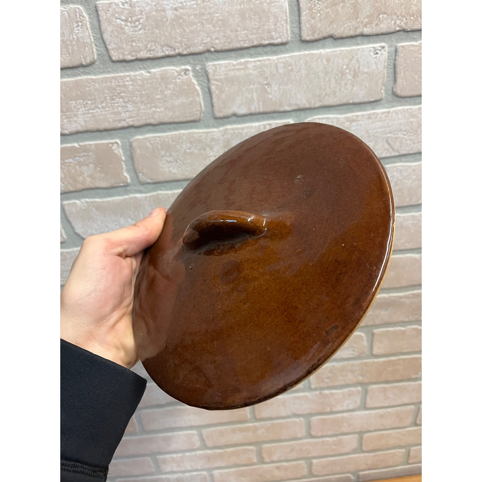 Antique Vintage Brown Albany Glazed Stoneware Lid Cover Replacement 7-3/4"