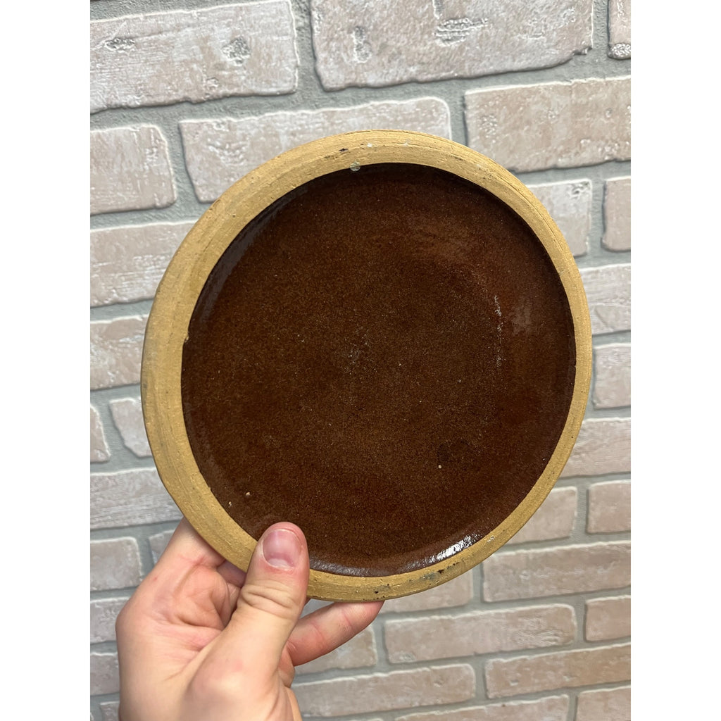 Antique Vintage Brown Albany Glazed Stoneware Lid Cover Replacement 7-3/4"