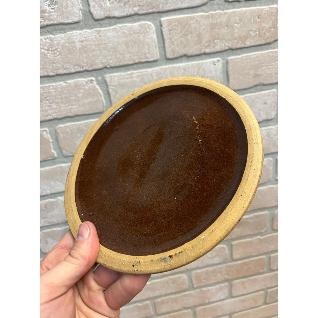 Antique Vintage Brown Albany Glazed Stoneware Lid Cover Replacement 7-3/4"