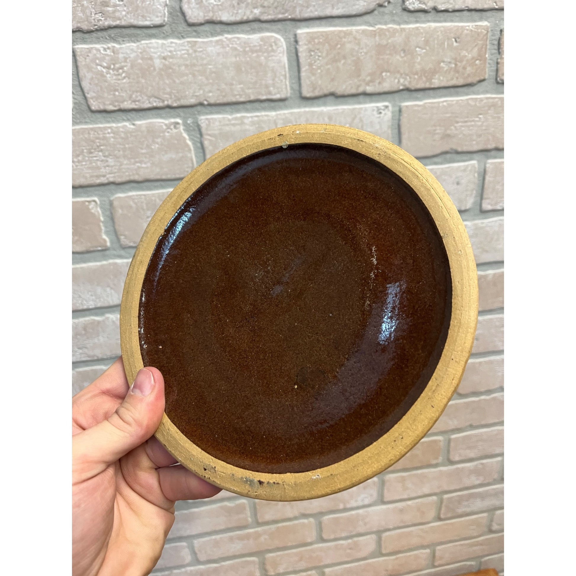 Antique Vintage Brown Albany Glazed Stoneware Lid Cover Replacement 7-3/4"