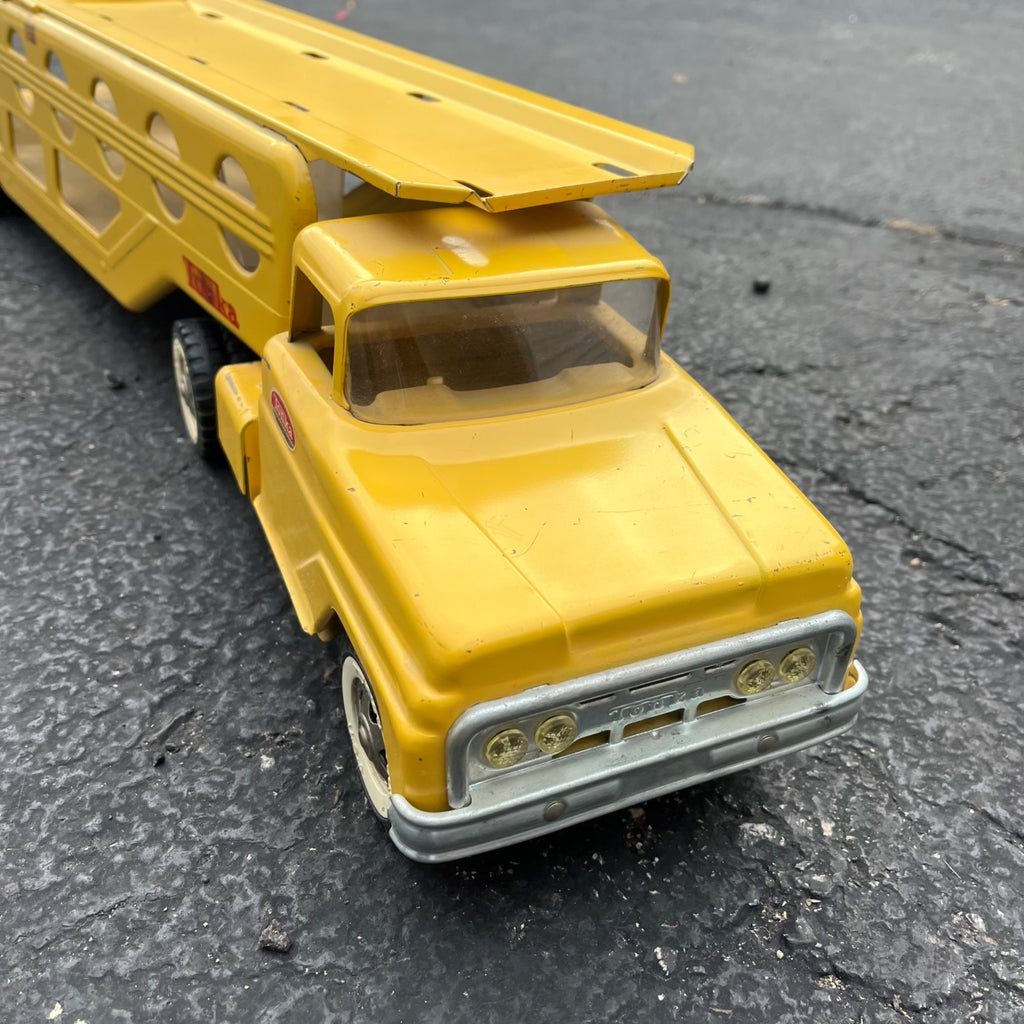 Vintage 1960s Tonka Car Hauler Semi Truck Yellow Pressed Steel Toy