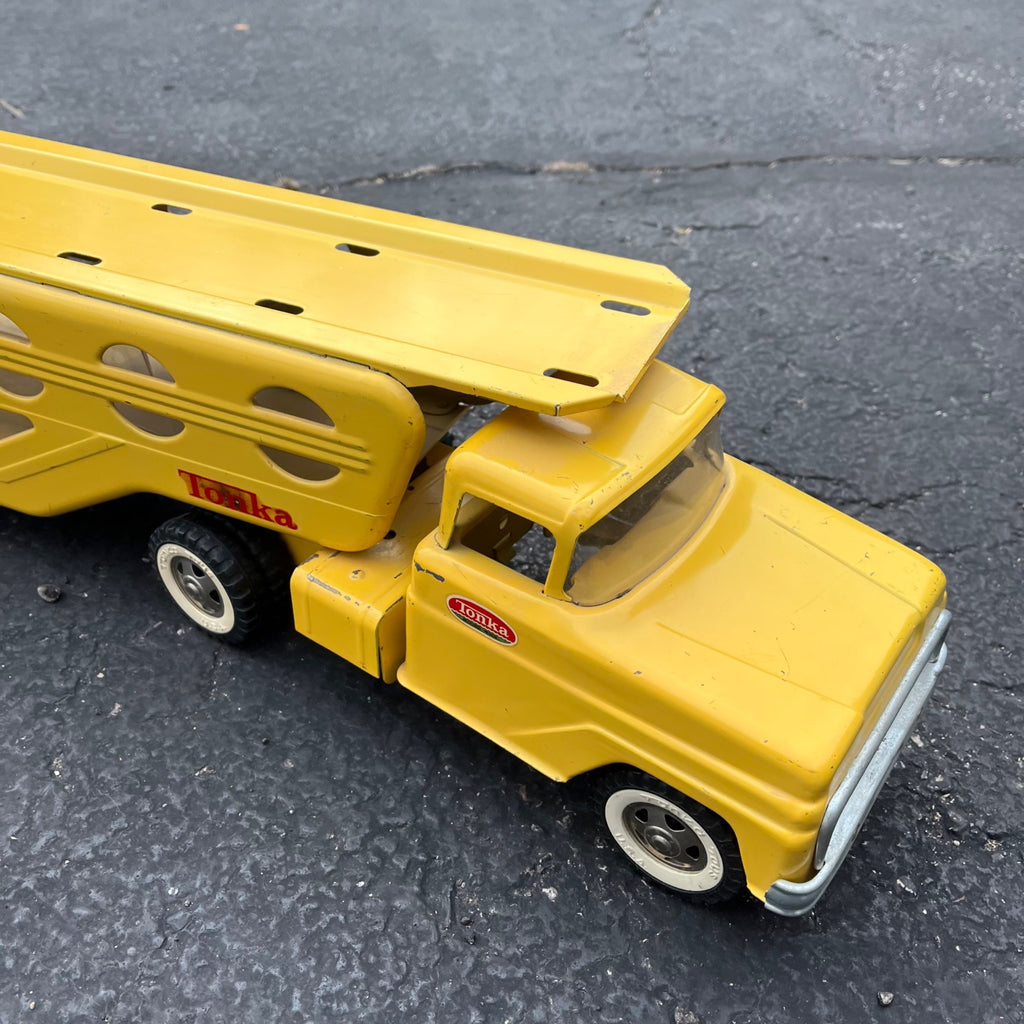 Vintage 1960s Tonka Car Hauler Semi Truck Yellow Pressed Steel Toy