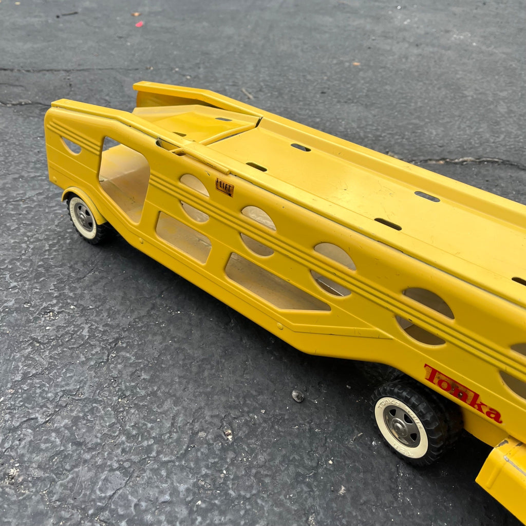 Vintage 1960s Tonka Car Hauler Semi Truck Yellow Pressed Steel Toy
