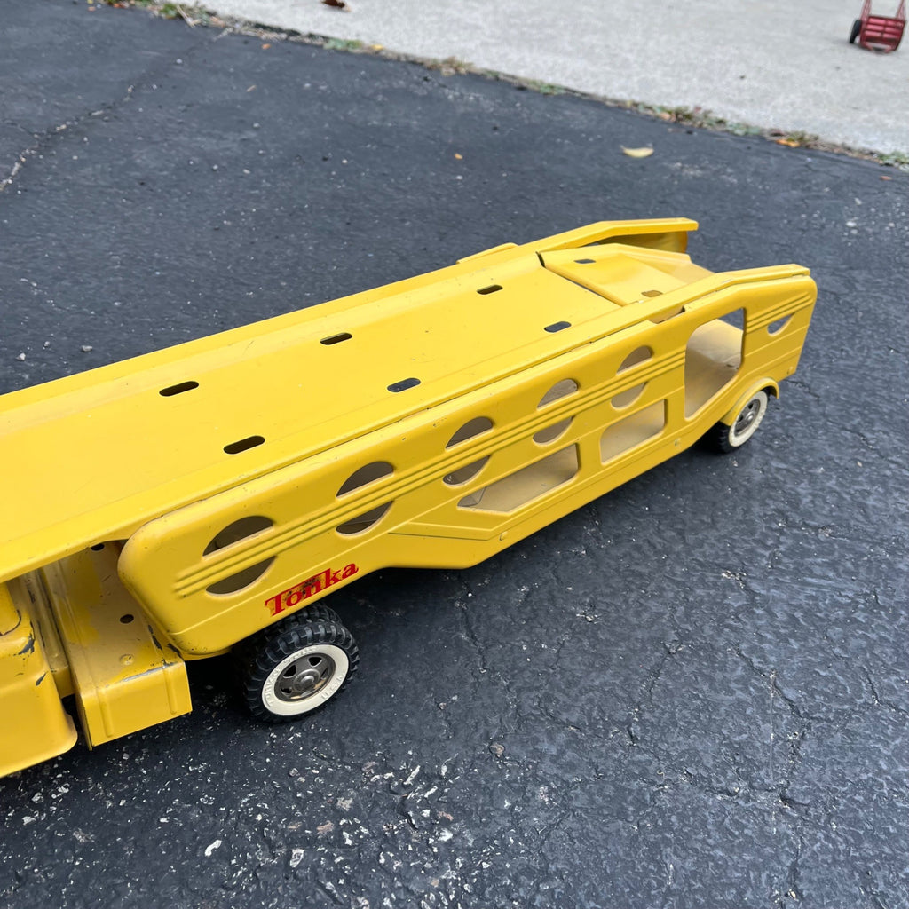 Vintage 1960s Tonka Car Hauler Semi Truck Yellow Pressed Steel Toy
