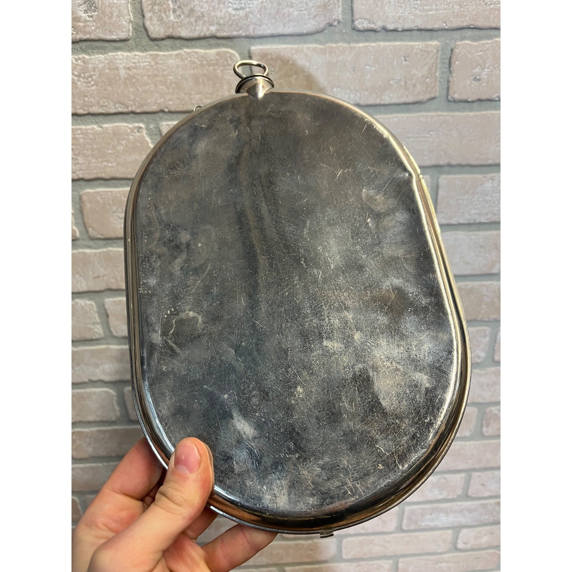 Antique Schrader Stainless Steel Metal Hot Water Bottle Bed Warmer w/ Plug