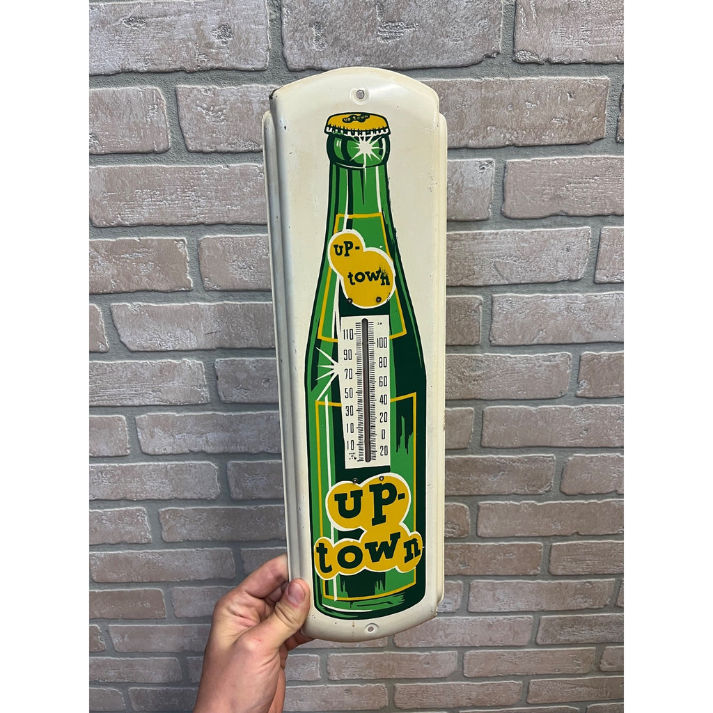 Vintage Up-Town Beverages Soda Advertising Thermometer Sign Uptown