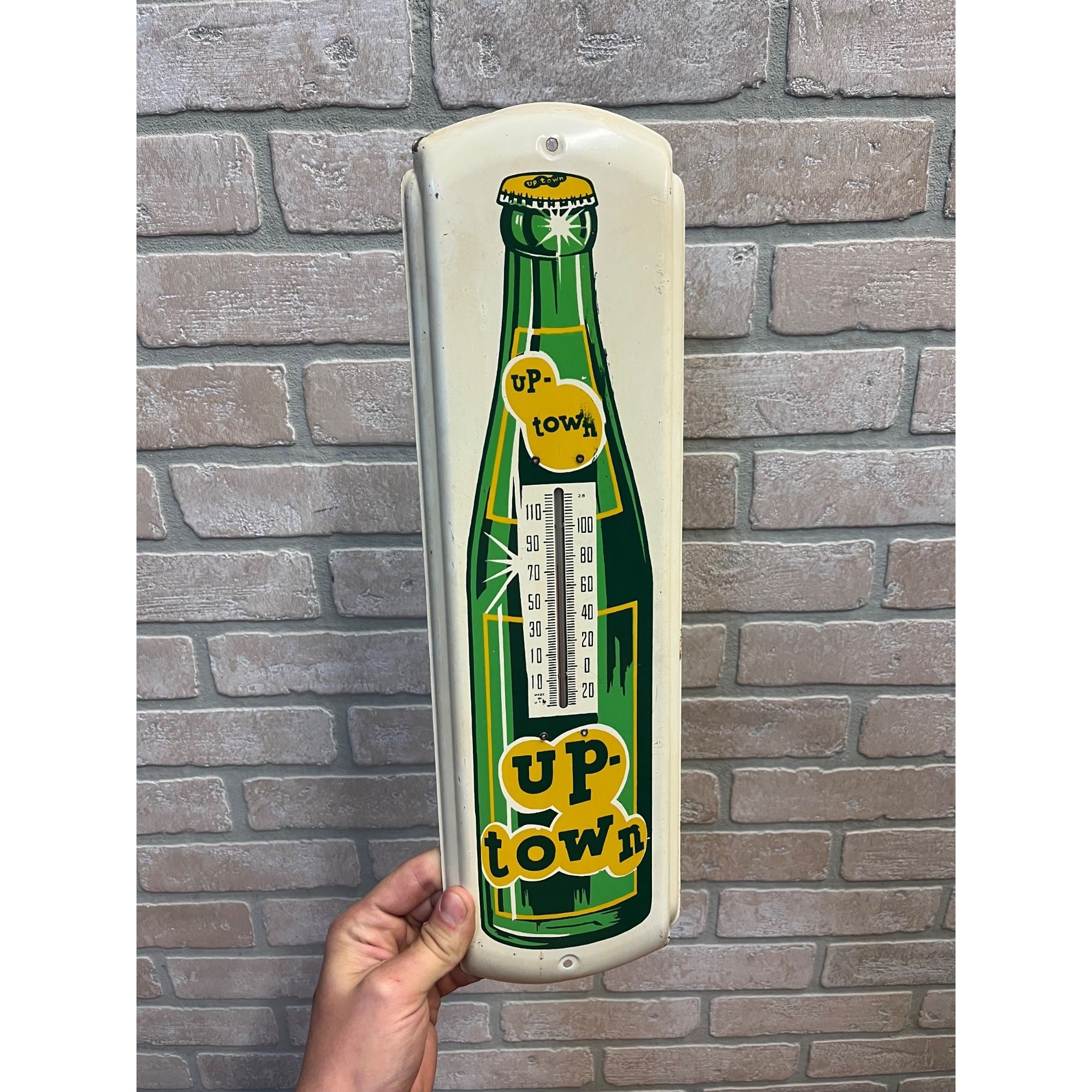 Vintage Up-Town Beverages Soda Advertising Thermometer Sign Uptown