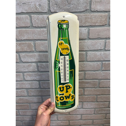 Vintage Up-Town Beverages Soda Advertising Thermometer Sign Uptown