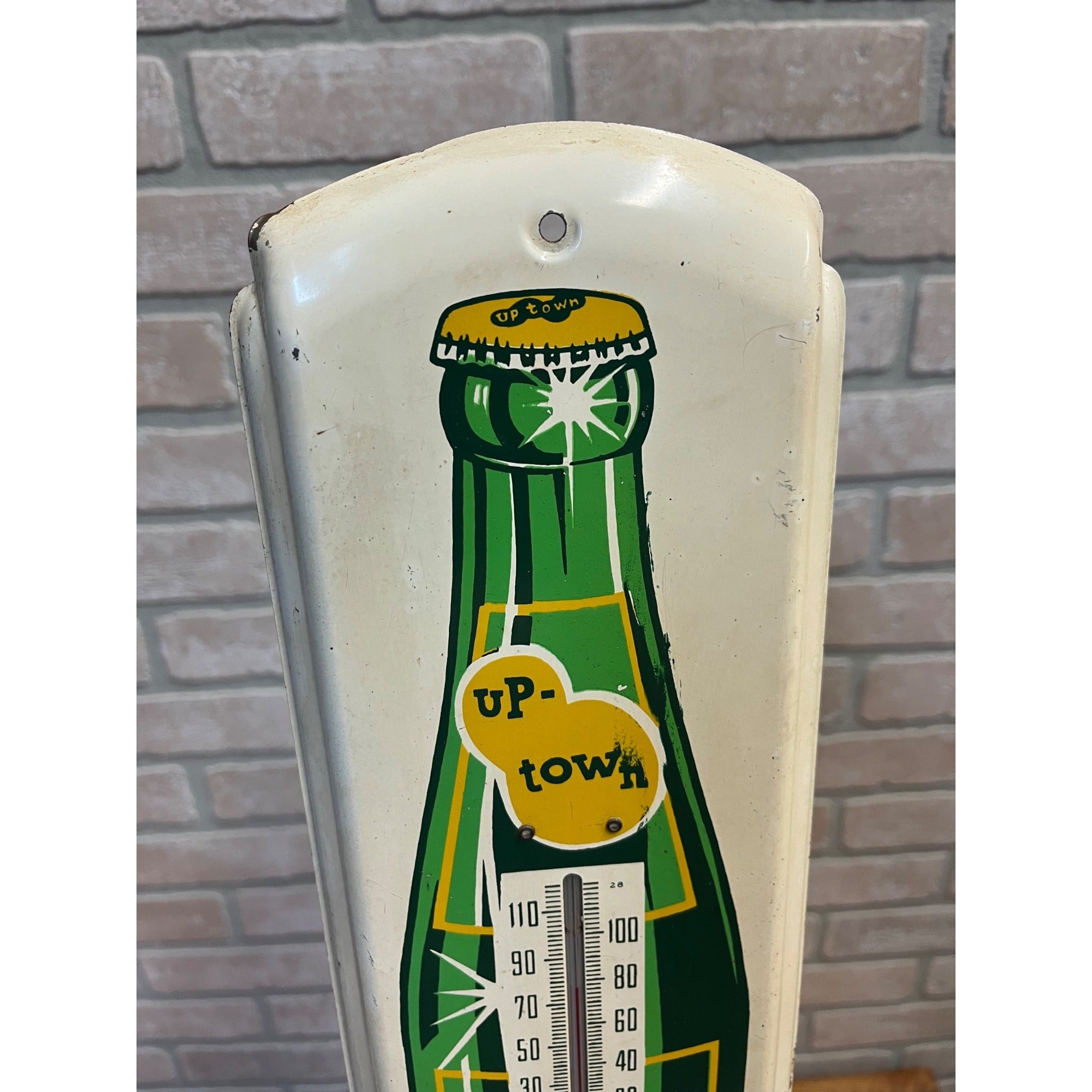 Vintage Up-Town Beverages Soda Advertising Thermometer Sign Uptown