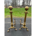 Antique Brass Claw Foot Fireplace Log Holder Andirons Heavy 31" Vintage