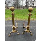 Antique Brass Claw Foot Fireplace Log Holder Andirons Heavy 31" Vintage