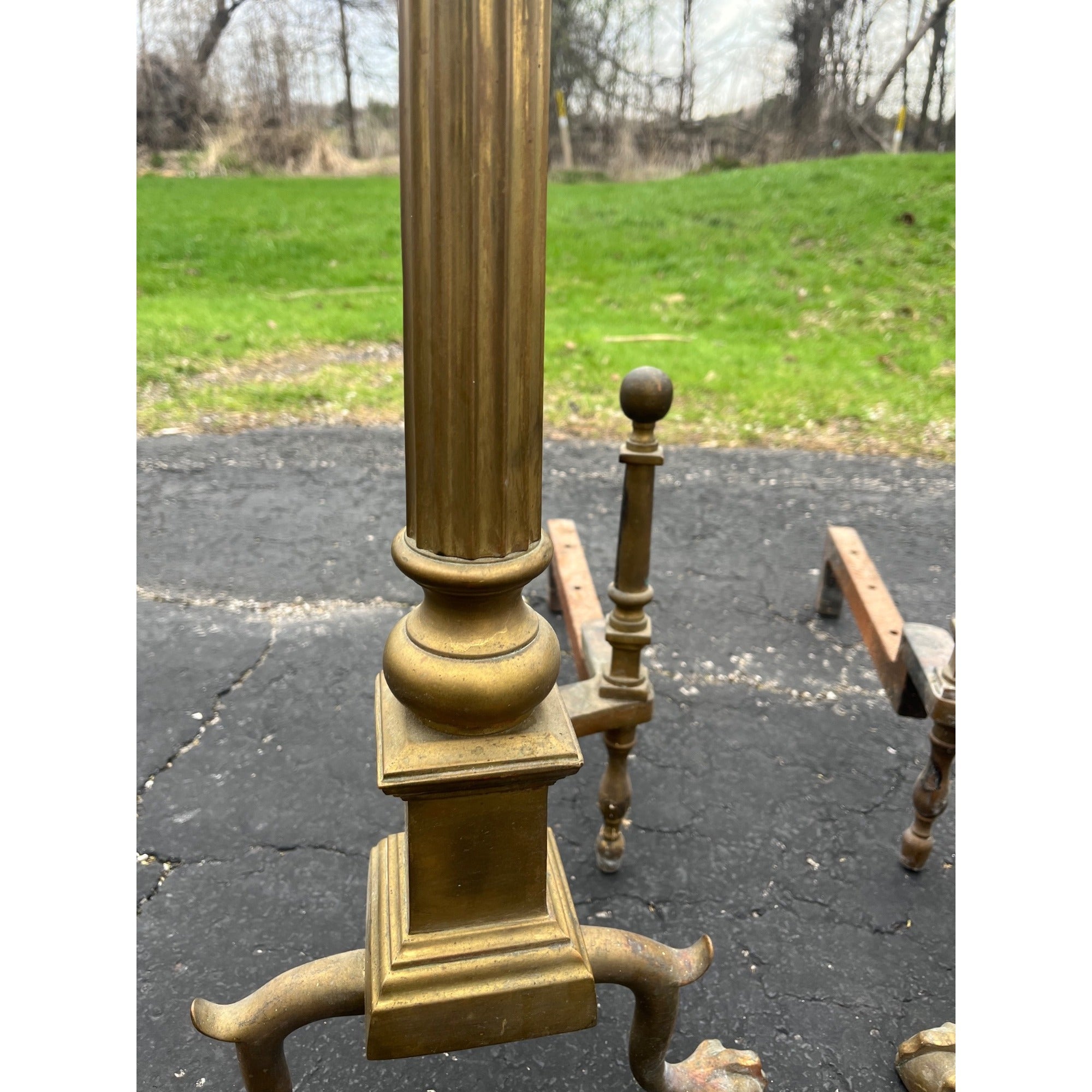 Antique Brass Claw Foot Fireplace Log Holder Andirons Heavy 31" Vintage