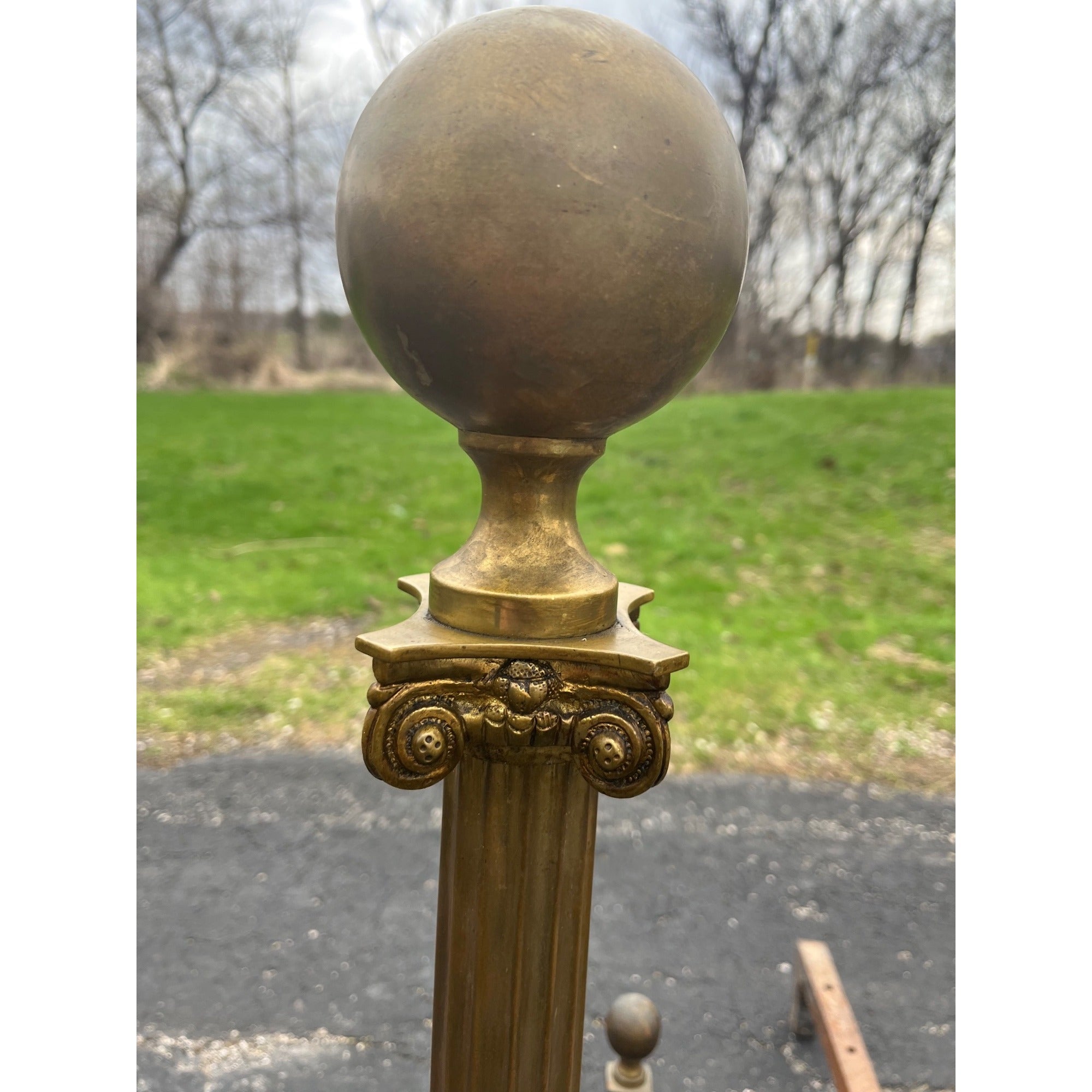 Antique Brass Claw Foot Fireplace Log Holder Andirons Heavy 31" Vintage