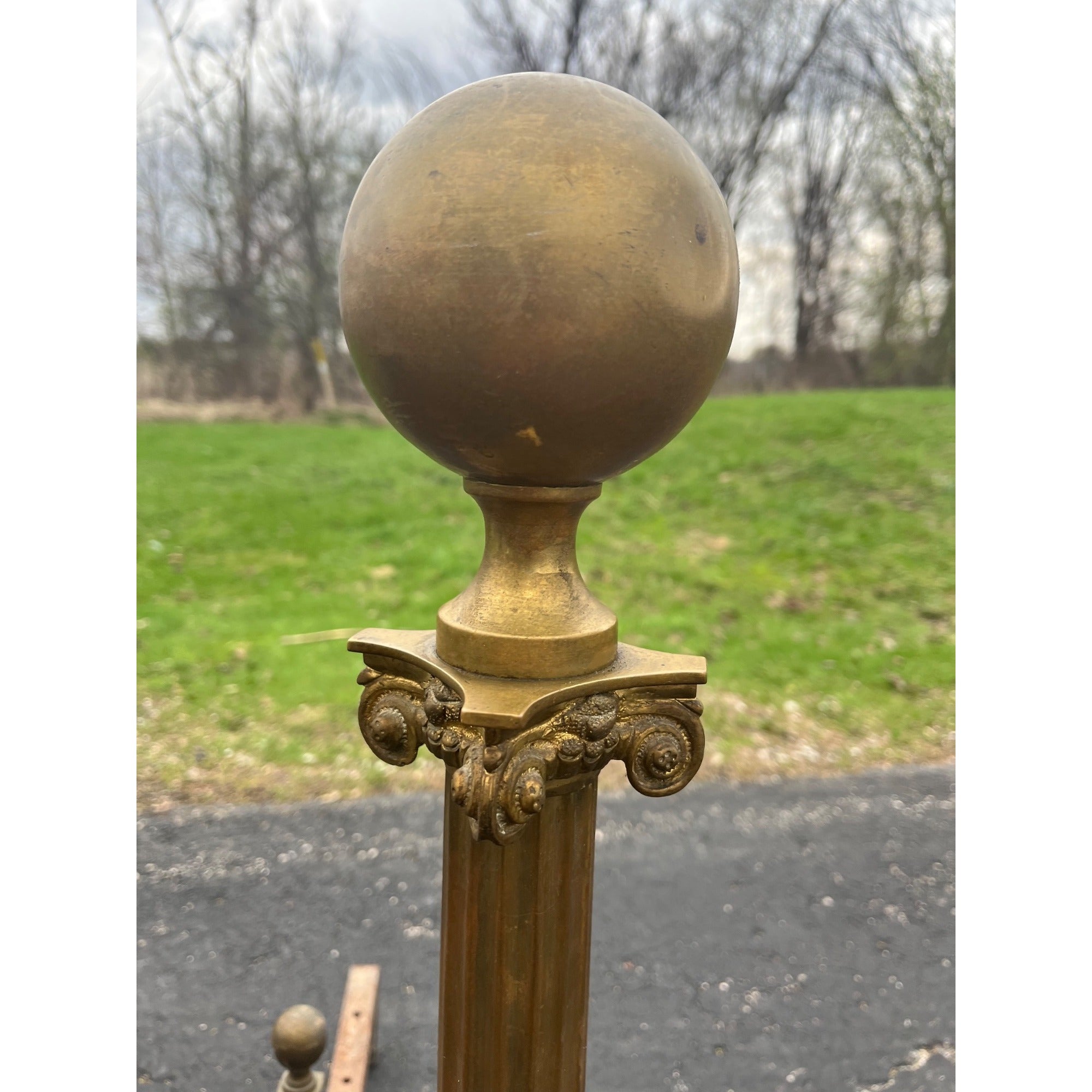 Antique Brass Claw Foot Fireplace Log Holder Andirons Heavy 31" Vintage