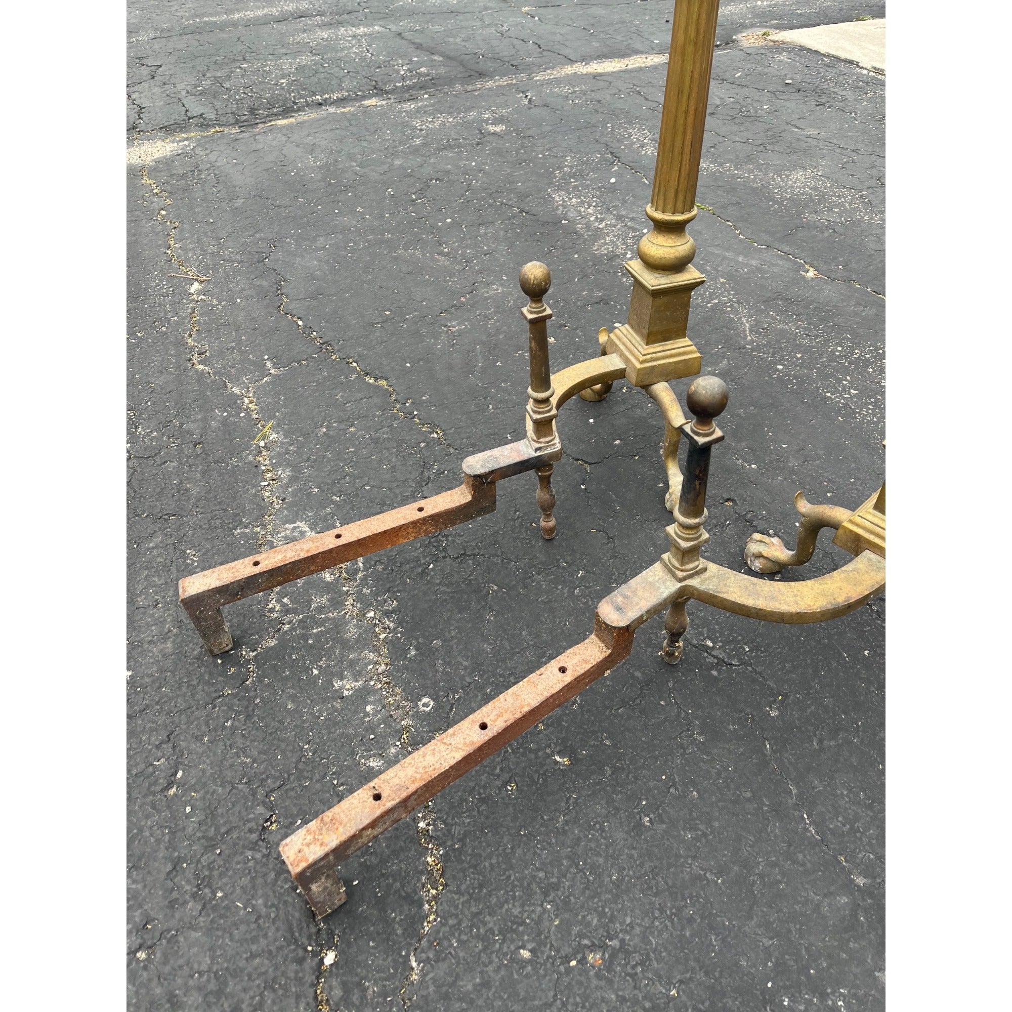 Antique Brass Claw Foot Fireplace Log Holder Andirons Heavy 31" Vintage