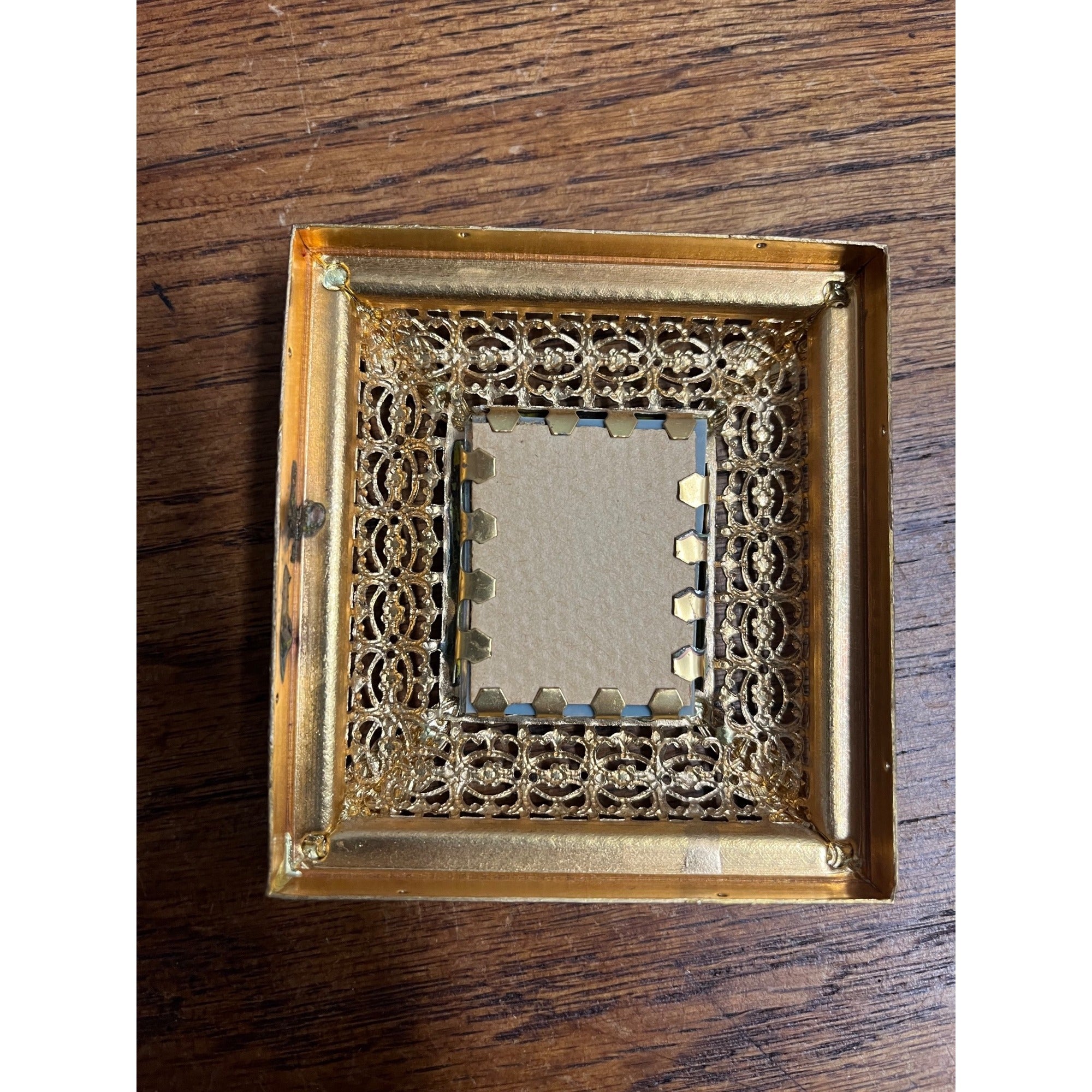 Vintage Ornate Gold Gilt Metal Framed Madonna & Child Reverse Painted Glass Icon