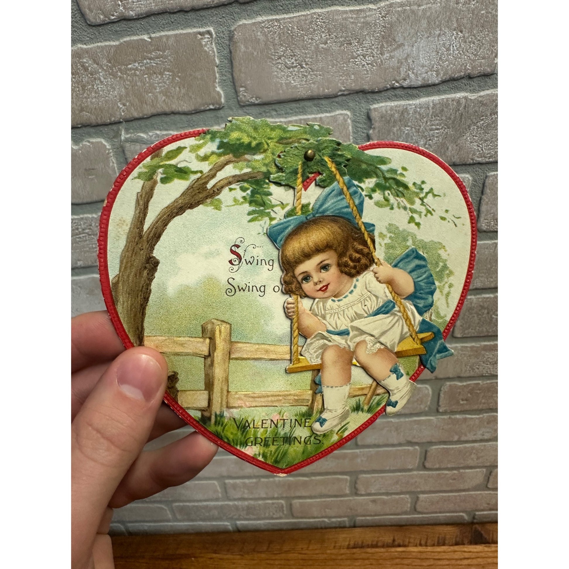 Antique c1920s Valentine Mechanical German Diecut Victorian Swing Rope Moves