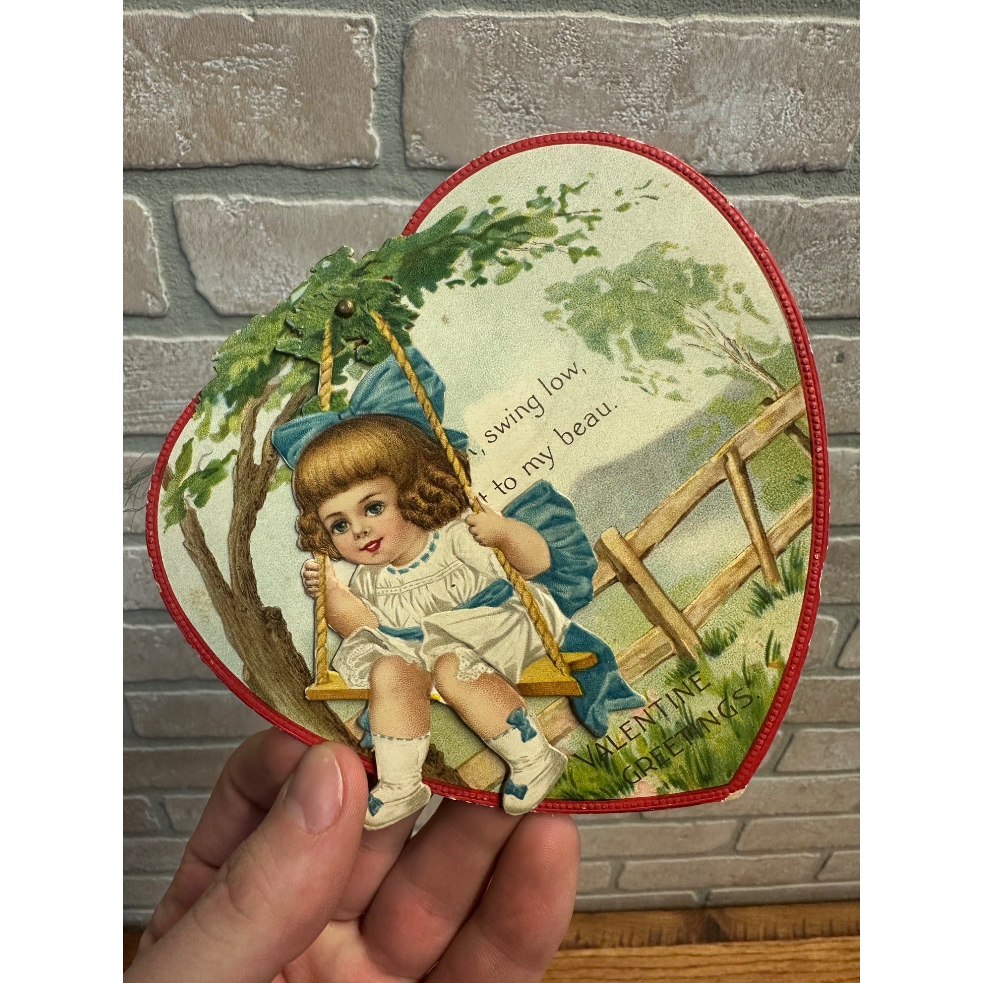 Antique c1920s Valentine Mechanical German Diecut Victorian Swing Rope Moves