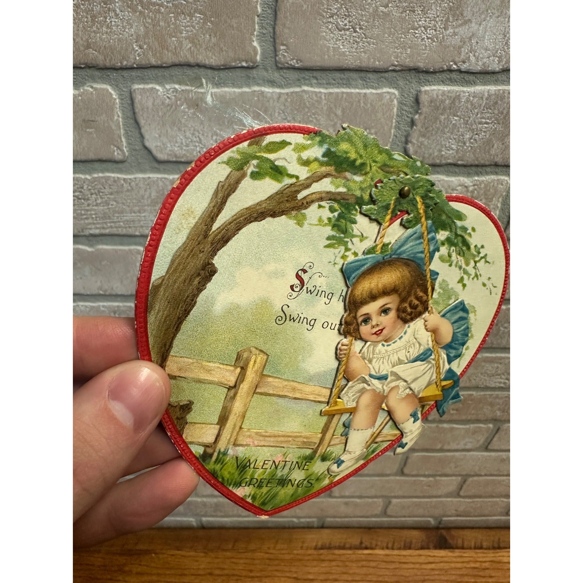 Antique c1920s Valentine Mechanical German Diecut Victorian Swing Rope Moves