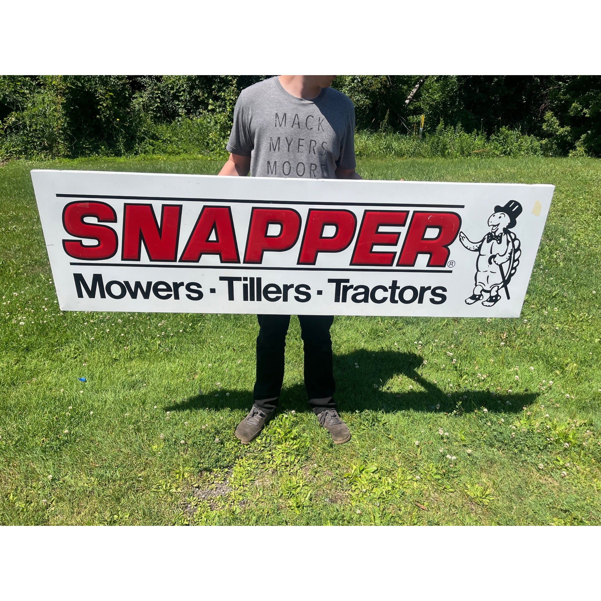 Vintage Snappers Mowers Tillers Tractors Embossed Metal Dealer Sign Advertising 70"x 20"