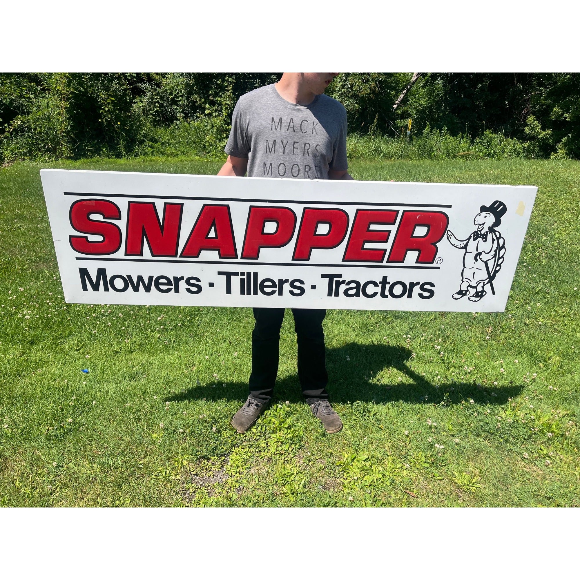 Vintage Snappers Mowers Tillers Tractors Embossed Metal Dealer Sign Advertising 70"x 20"