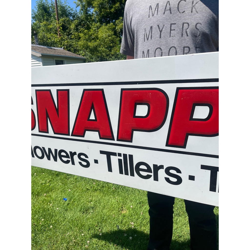 Vintage Snappers Mowers Tillers Tractors Embossed Metal Dealer Sign Advertising 70"x 20"