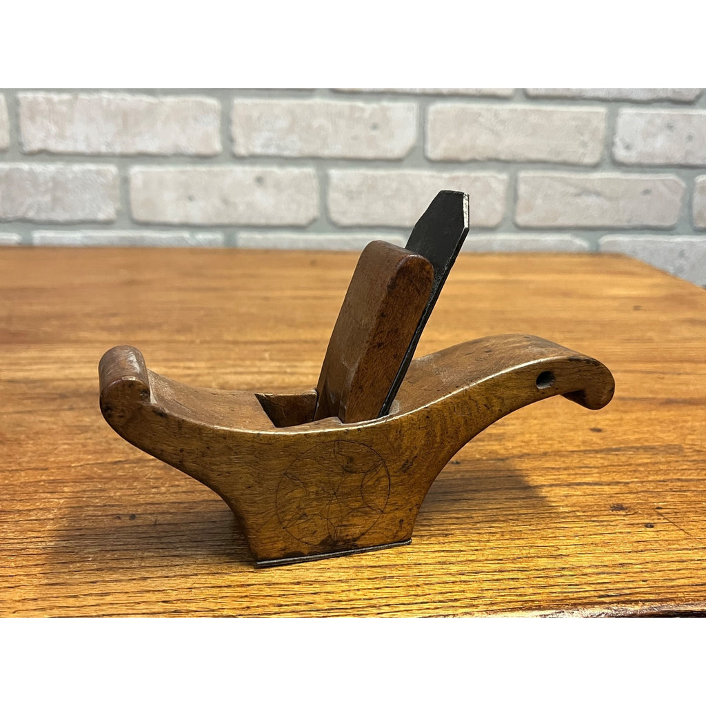 Antique c1880s Coachmakers Compass or Circular Wood Plane W/ Steel Sole