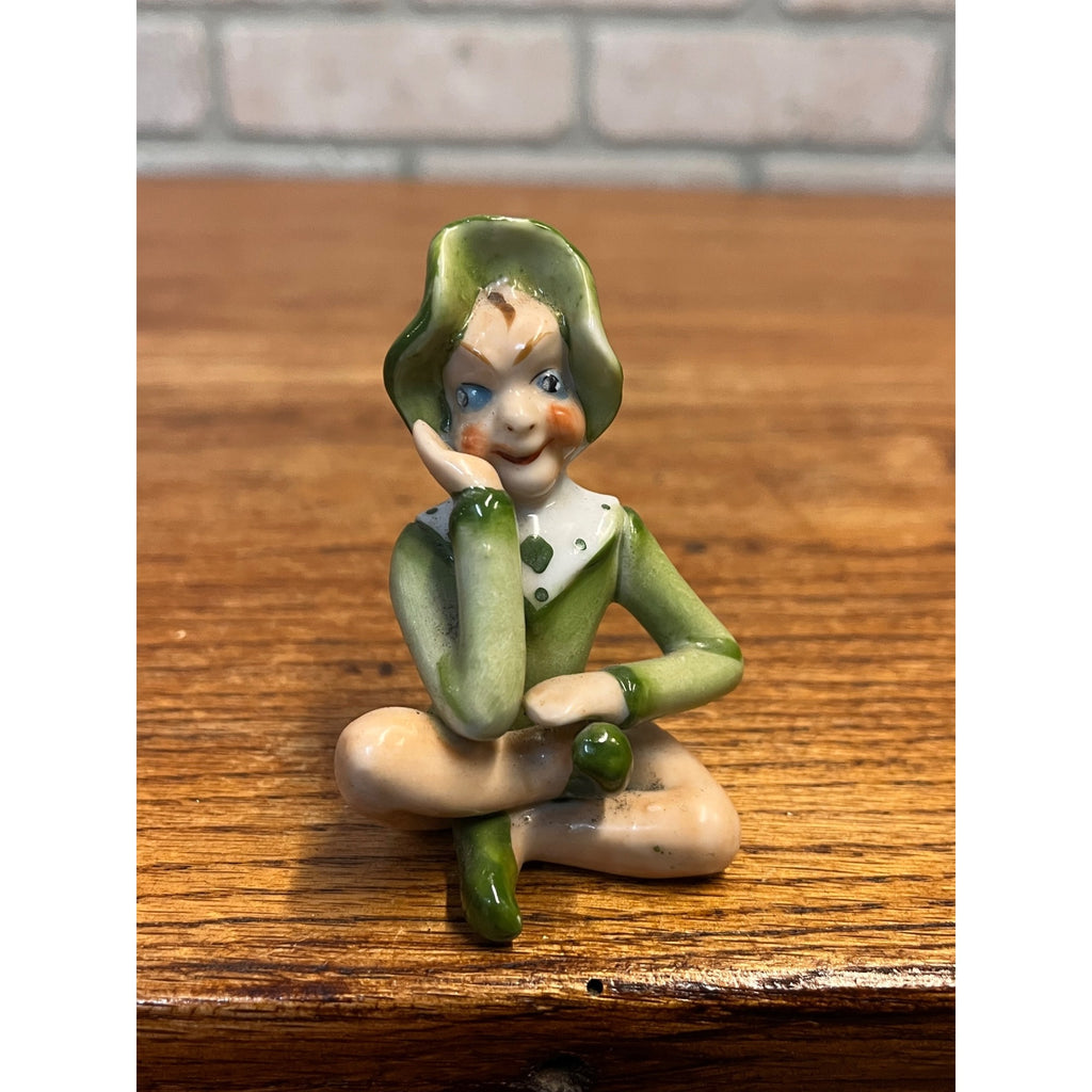 Vintage 1940s Occupied Japan Sitting Grinning Spooky Eye Elf Pixie Figurine
