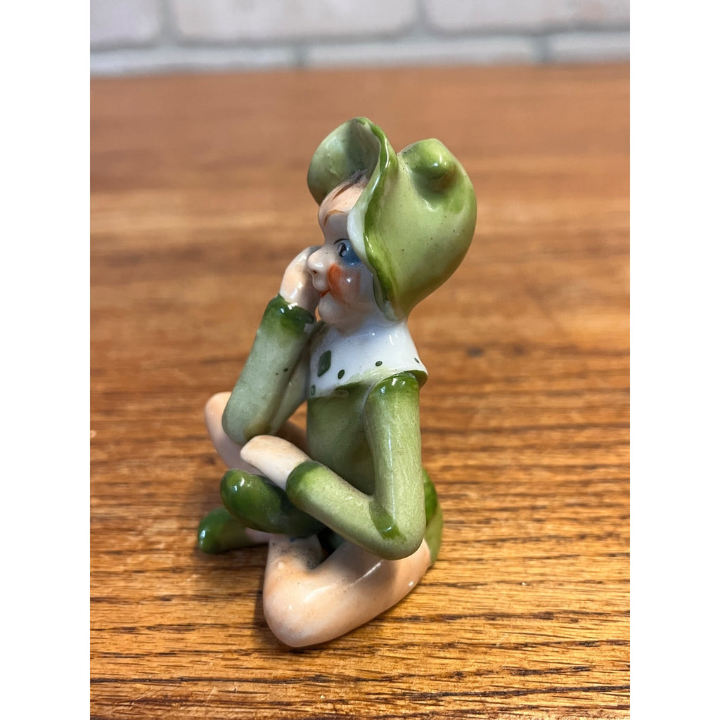 Vintage 1940s Occupied Japan Sitting Grinning Spooky Eye Elf Pixie Figurine