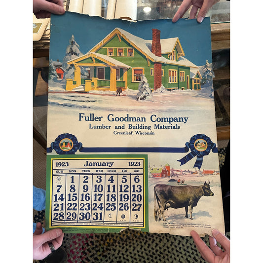 Vintage Fuller Goodman Lumber (Oshkosh Wis) Advertising Calendar Sign Farm Litho