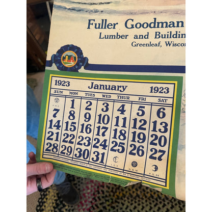 Vintage Fuller Goodman Lumber (Oshkosh Wis) Advertising Calendar Sign Farm Litho