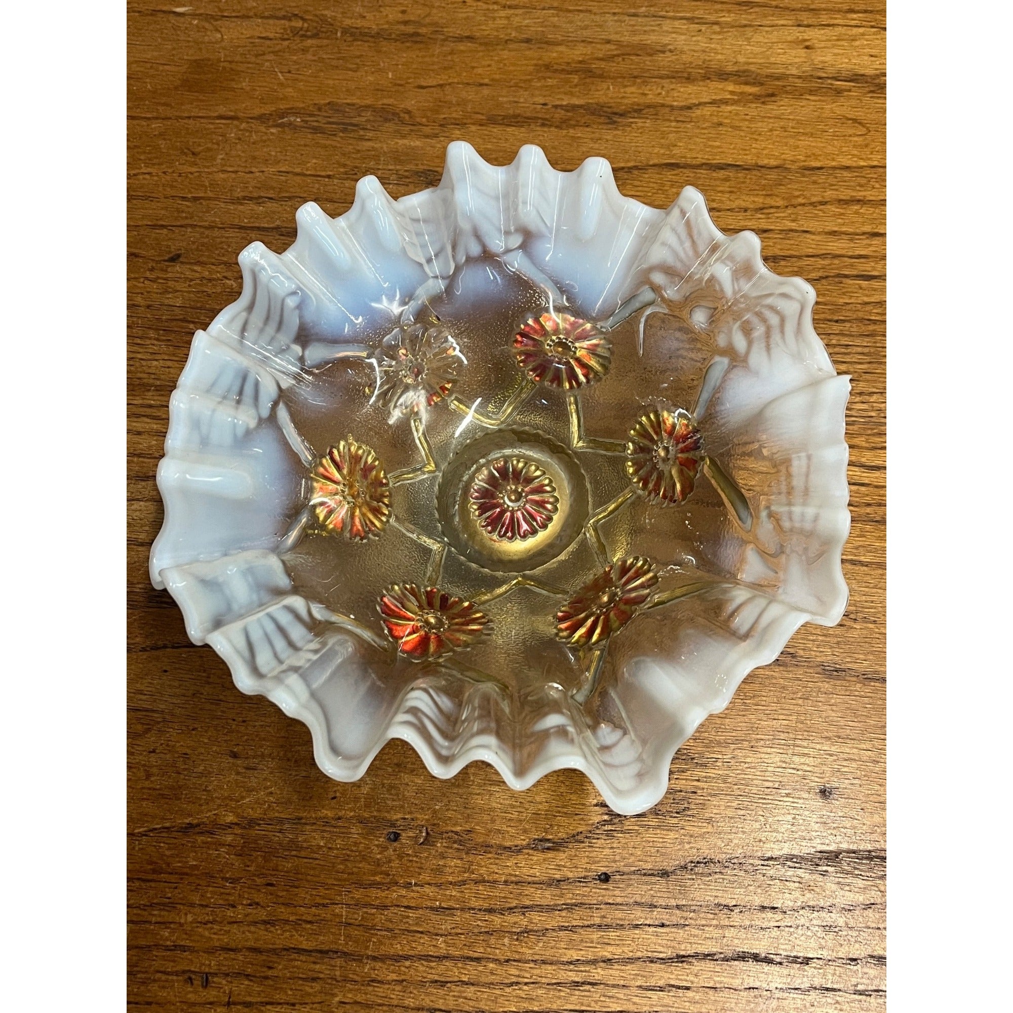 Vintage Fenton Art Glass Opalescent Ruffled Bowl