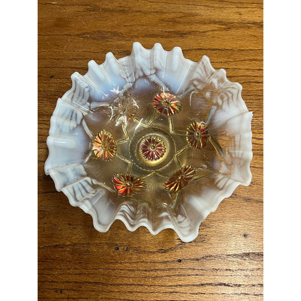 Vintage Fenton Art Glass Opalescent Ruffled Bowl