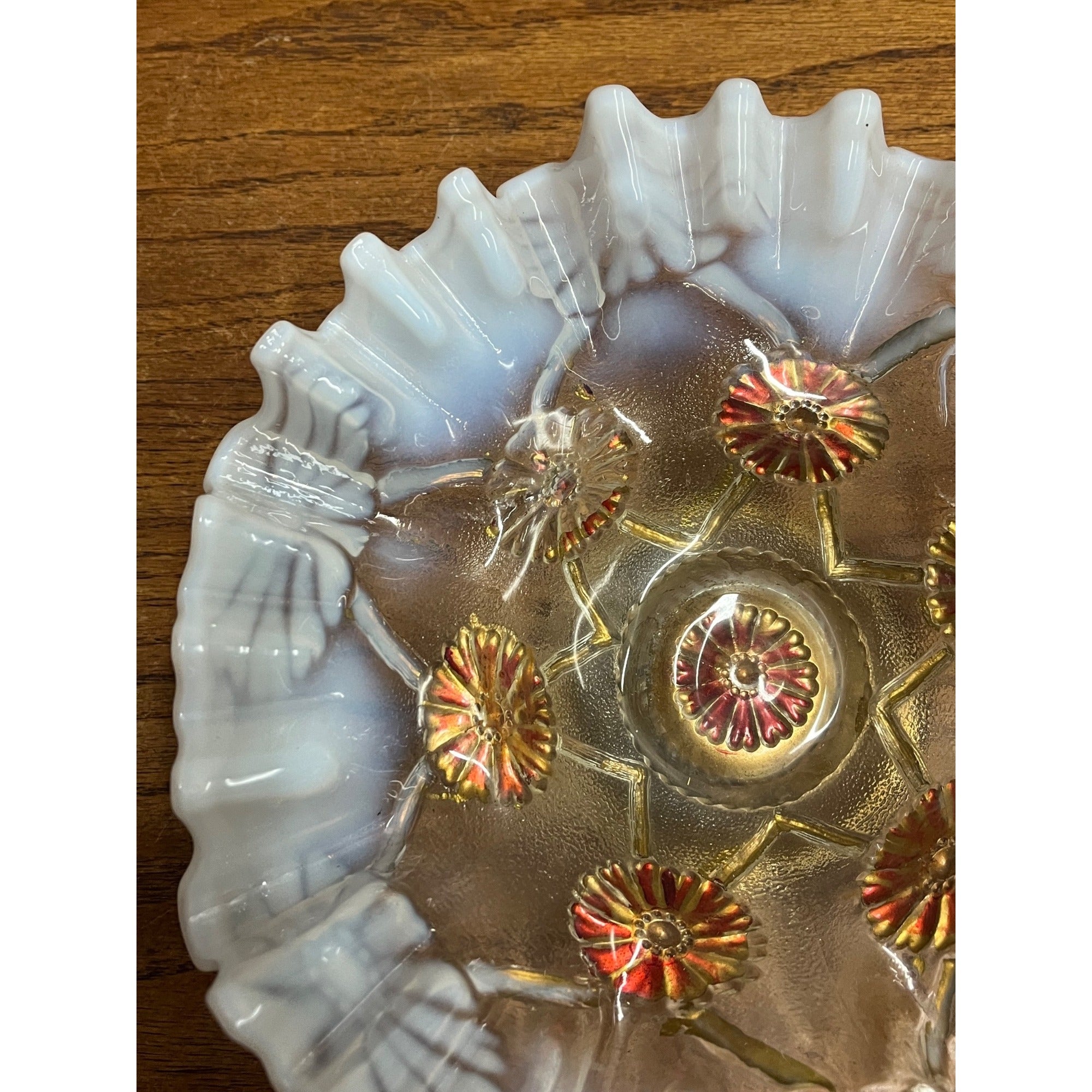 Vintage Fenton Art Glass Opalescent Ruffled Bowl