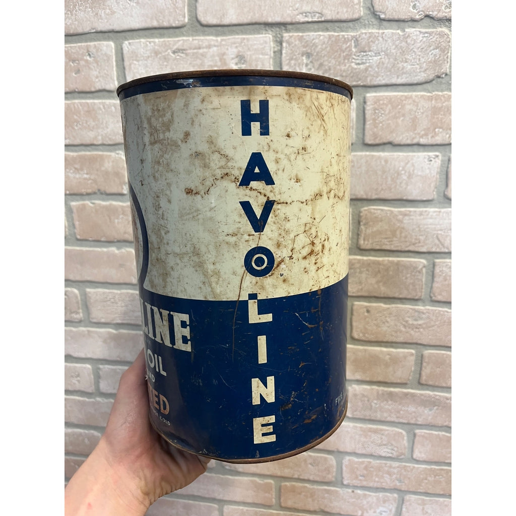Vintage 5 Quart Havoline Motor Oil Can Auto Garage