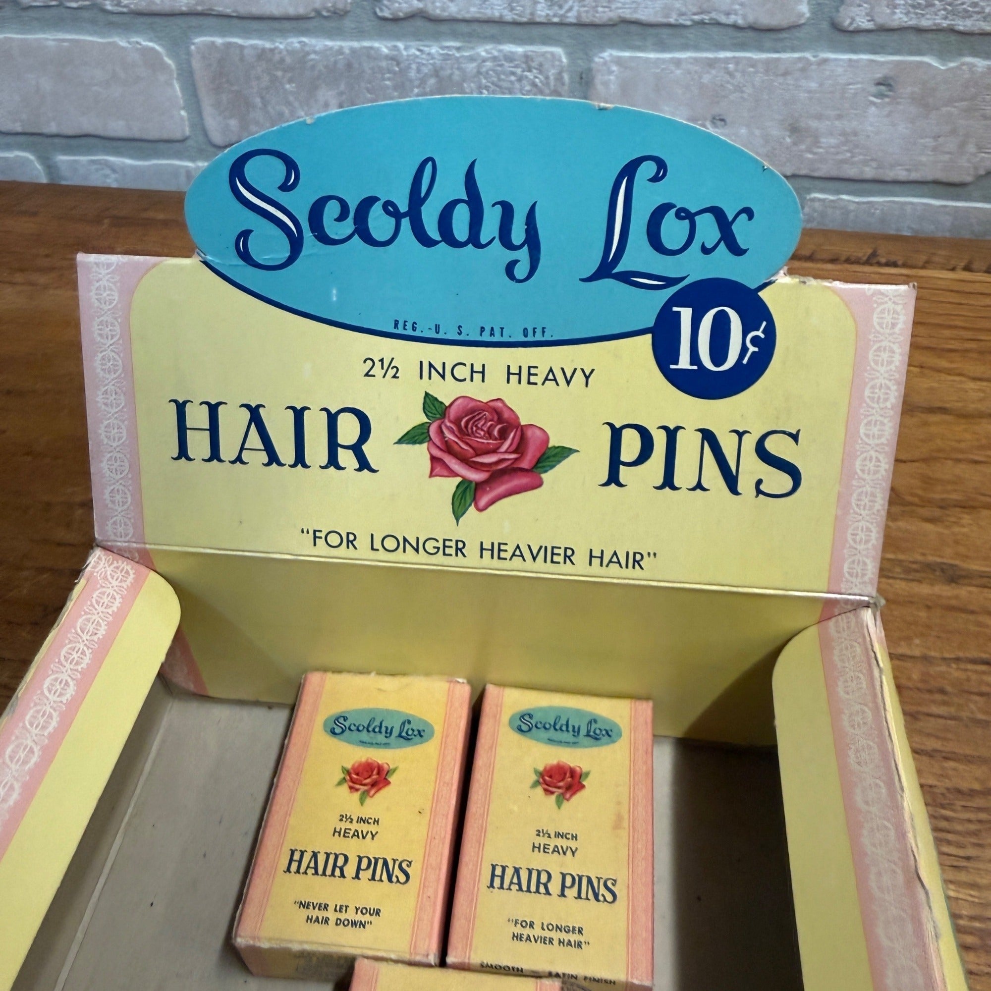 Vintage 1950s Scoldy Lox Hair Pins Advertising Sign Store Display Box w/ NOS