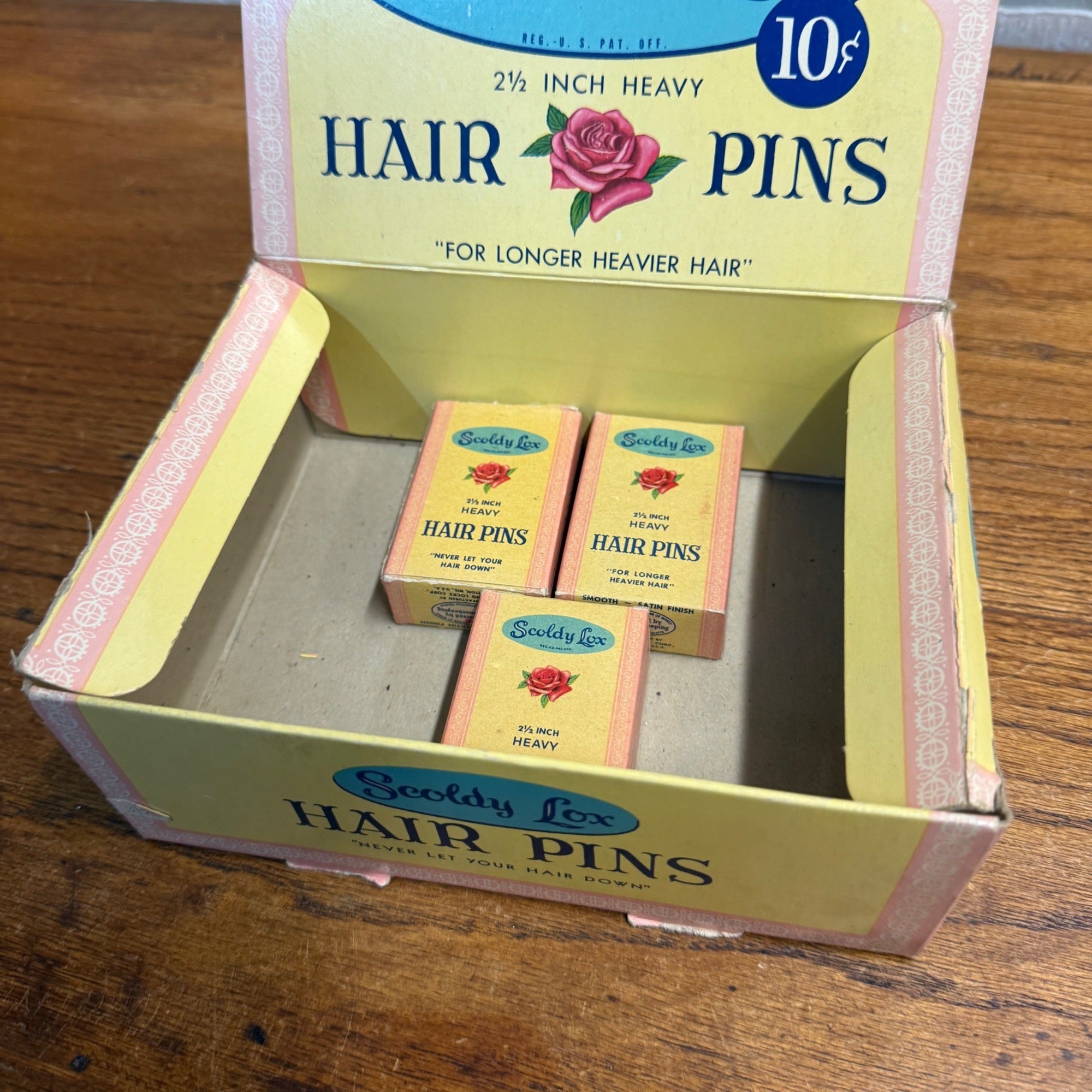 Vintage 1950s Scoldy Lox Hair Pins Advertising Sign Store Display Box w/ NOS