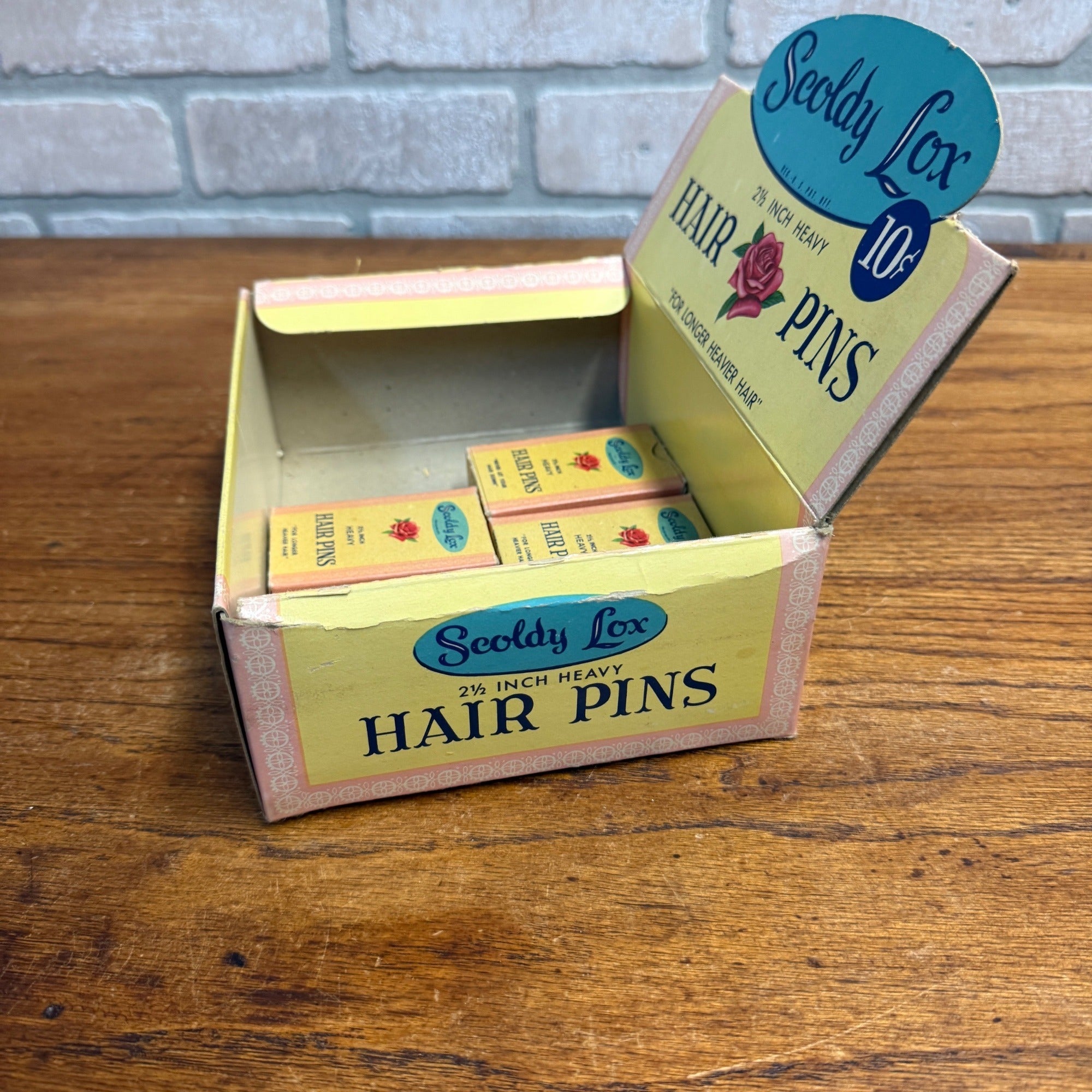 Vintage 1950s Scoldy Lox Hair Pins Advertising Sign Store Display Box w/ NOS