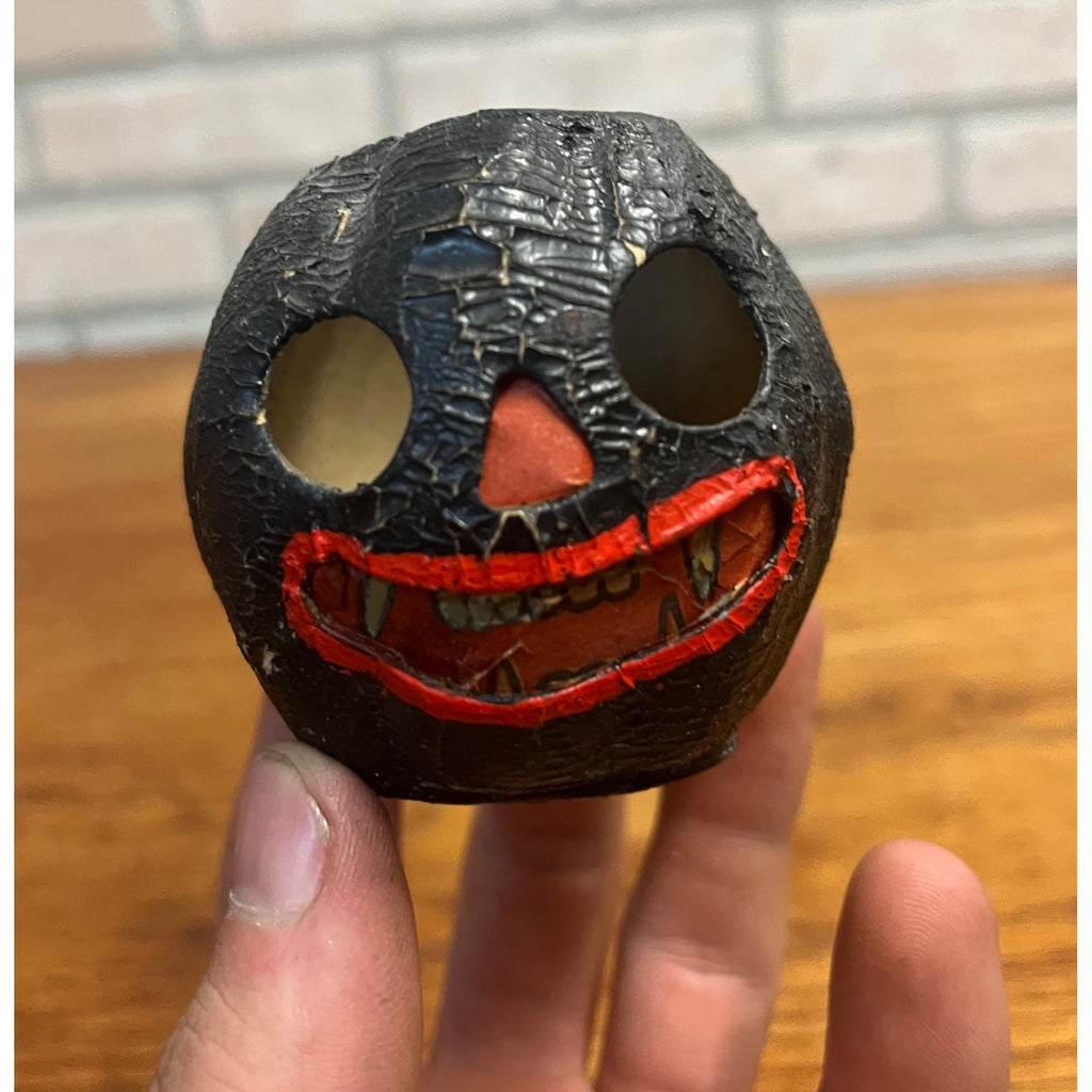 RARE Antique German Black Small Jack O'Lantern JOL Pressed Paper