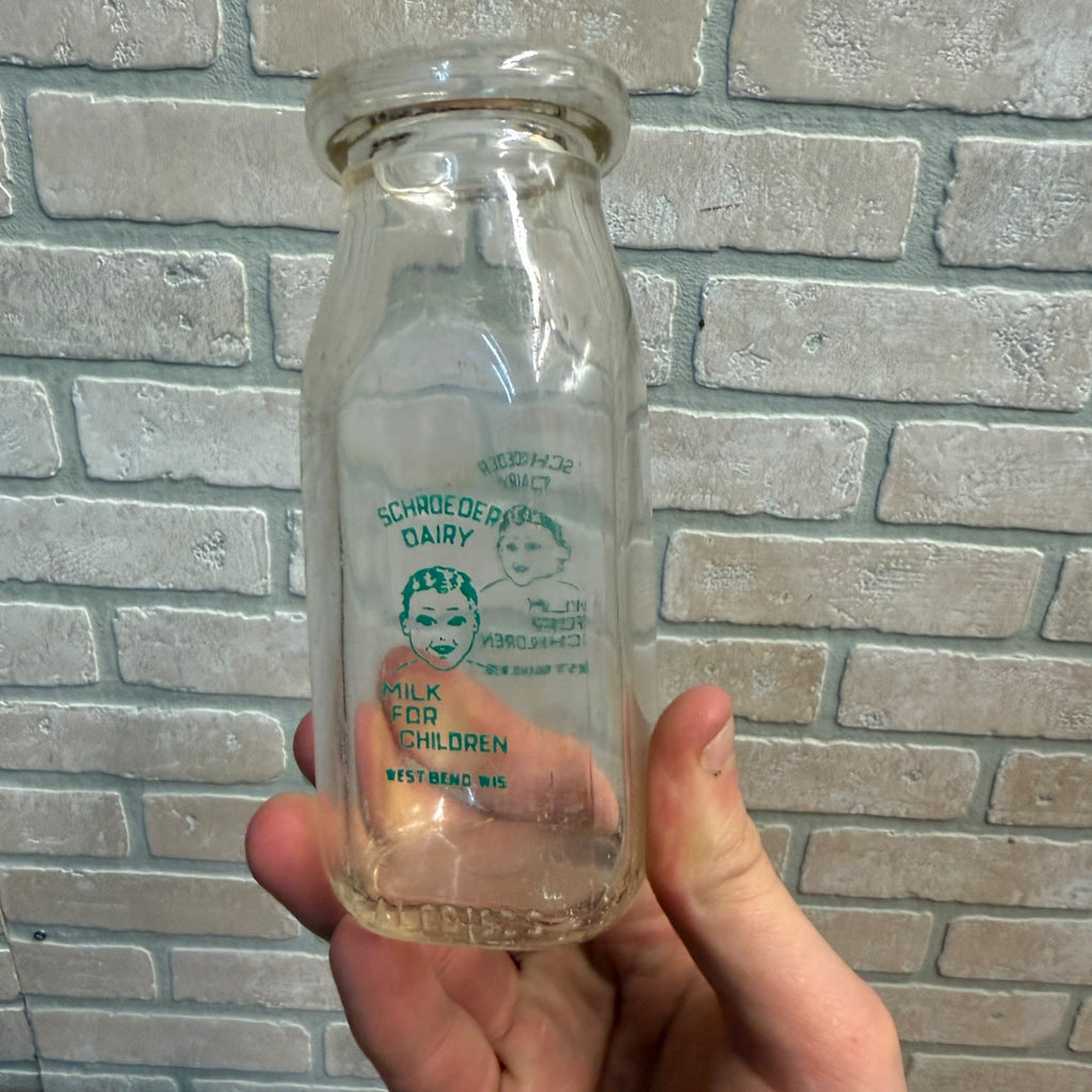 Vintage Schroeder Dairy West Bend Wis Half Pint Bottle WI Wisconsin