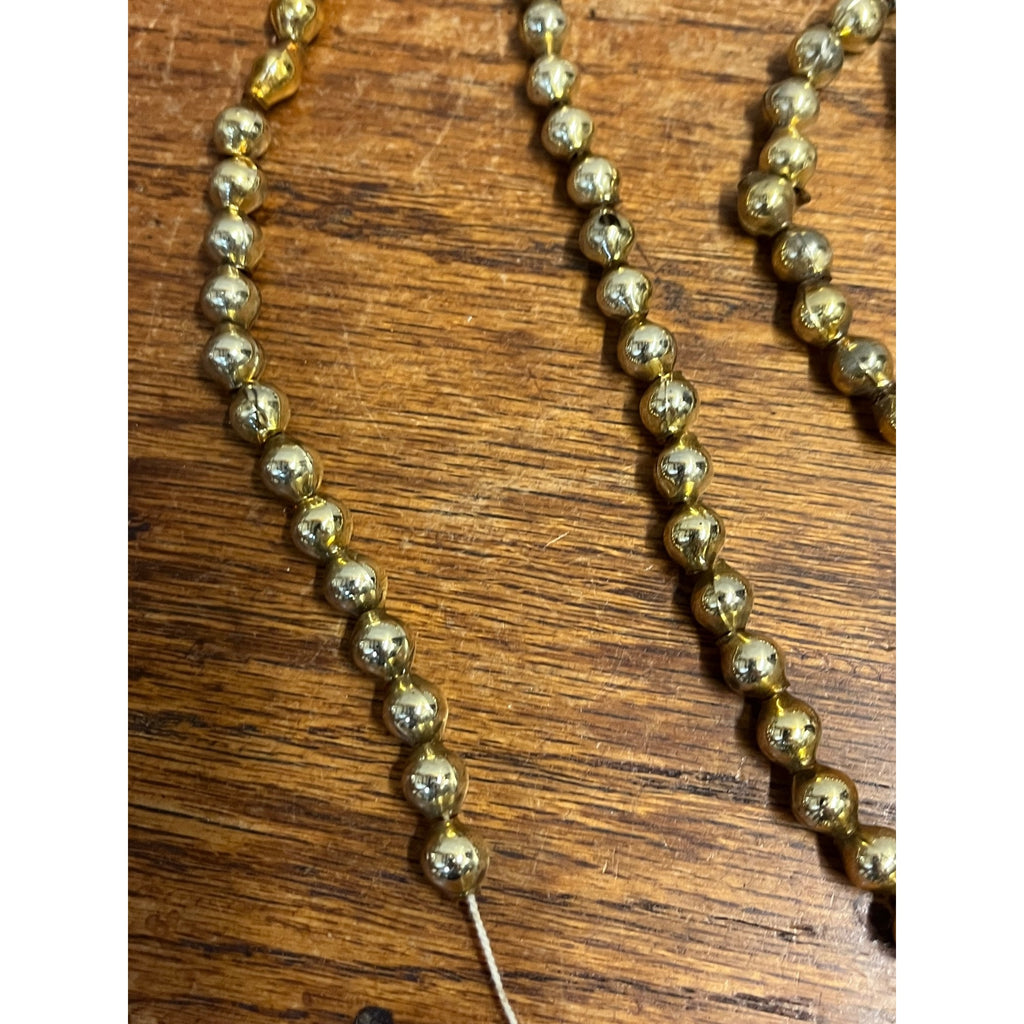 Vintage Gold Glass Beaded Christmas Garland w/ White Bells Feather Tree 9ft