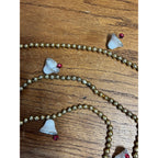 Vintage Gold Glass Beaded Christmas Garland w/ White Bells Feather Tree 9ft