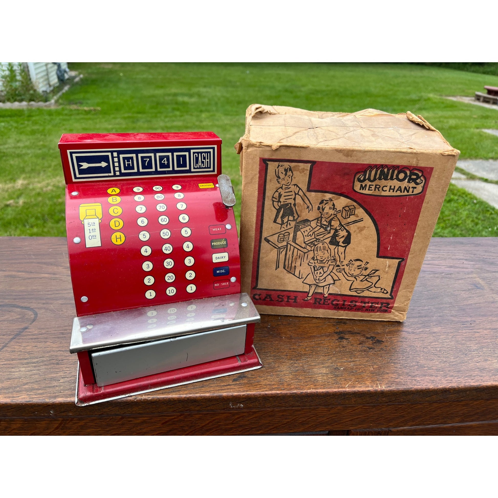 Vintage Junior Merchant Toy Register w/ Original Box & Play Currency